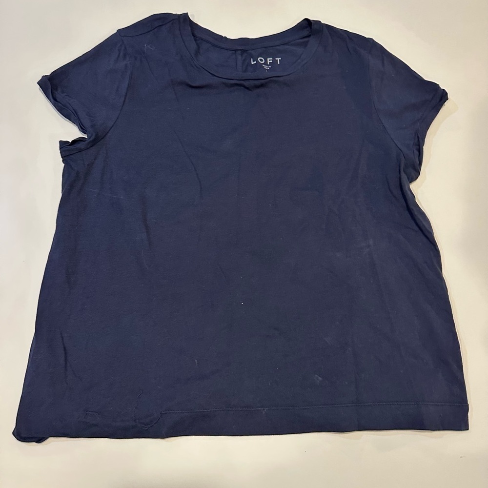 Loft Navy Knit Cuffed Short Sleeve Knit Shirt Size Large